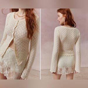 Kimchi Blue Urban Outfitters Cream Lace Knit Long-Sleeve Cardigan